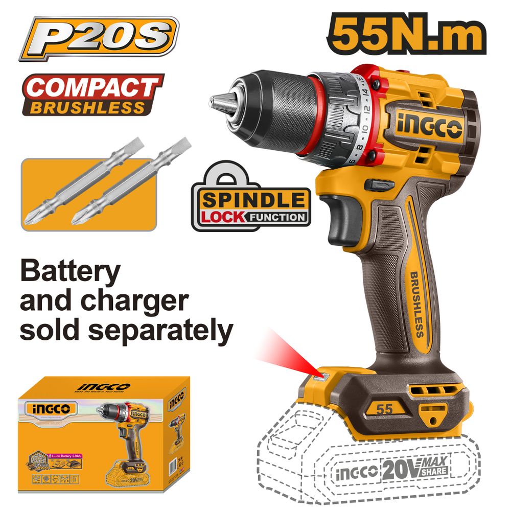 20v Ps+c/l B/l Drill 55nm No B/c In Box