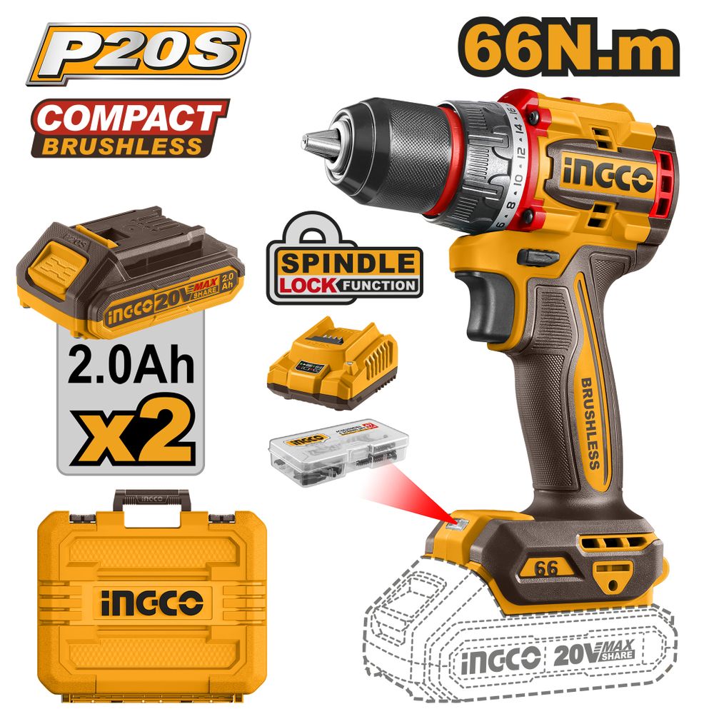 20v Ps+c/l B/l Drill 66nm Kit In Case