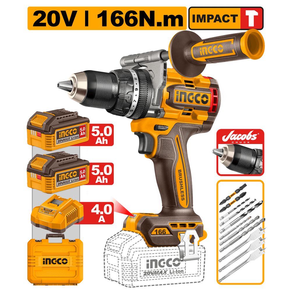 20v Ps+c/l B/l Impact Drill 166nmkit