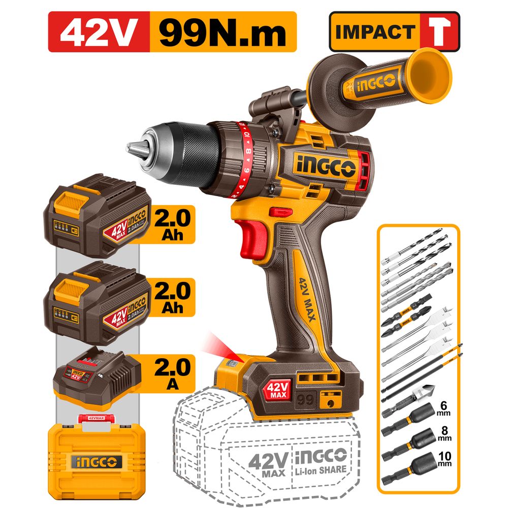 42v Ps+c/l B/l Impact Drill 99nm+assy Kit