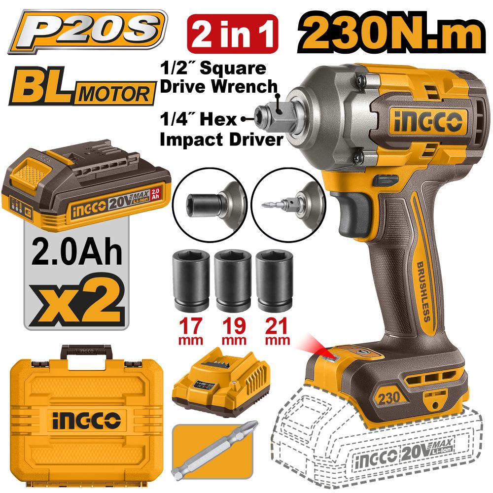 20v Ps+c/l B/l Imp Driver + Wrench Bmc Kit 2ba