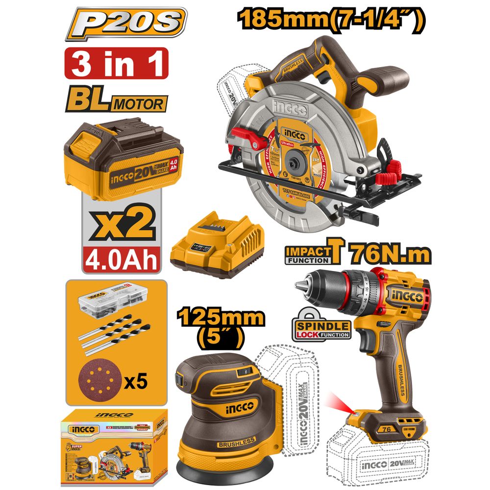 20v Ps+c/l Combo 3in1 Incl Assy 2xbatt+ch
