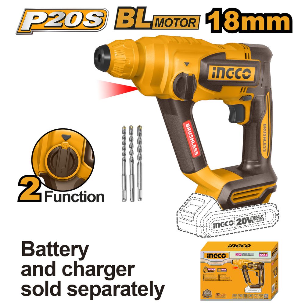20v Ps+c/l Rotary Hammer 18j +acc No B/c