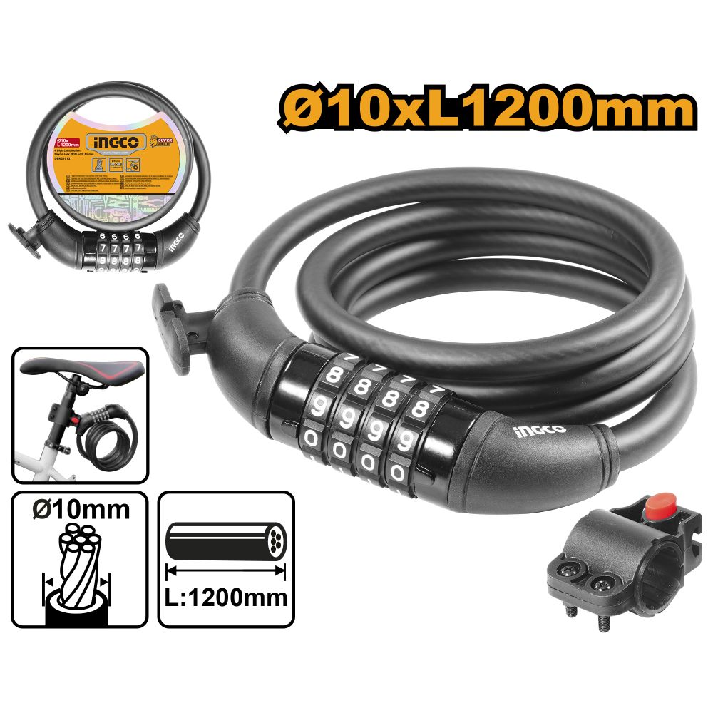 Lock Bicycle 4 Digit Comb Pvc Coat 10x1200mm