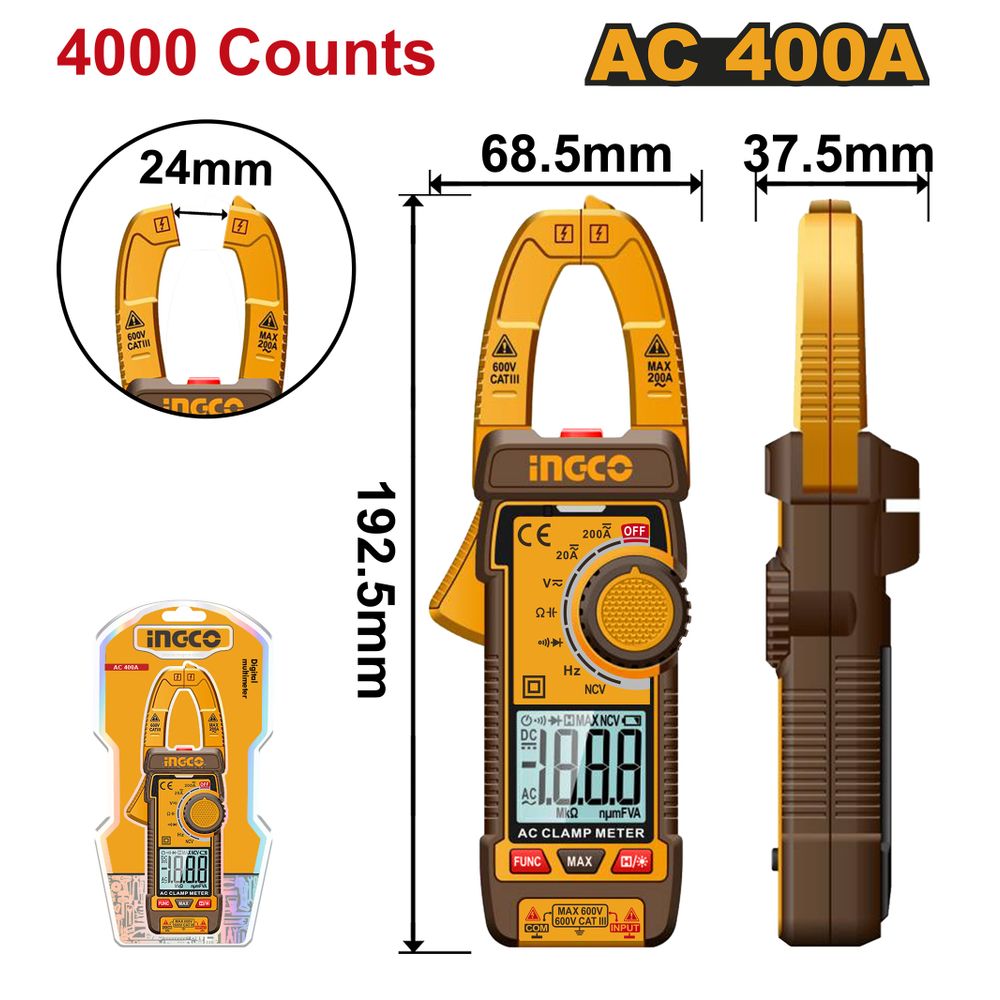 Clamp Meter 400amp Ac True Rms4000