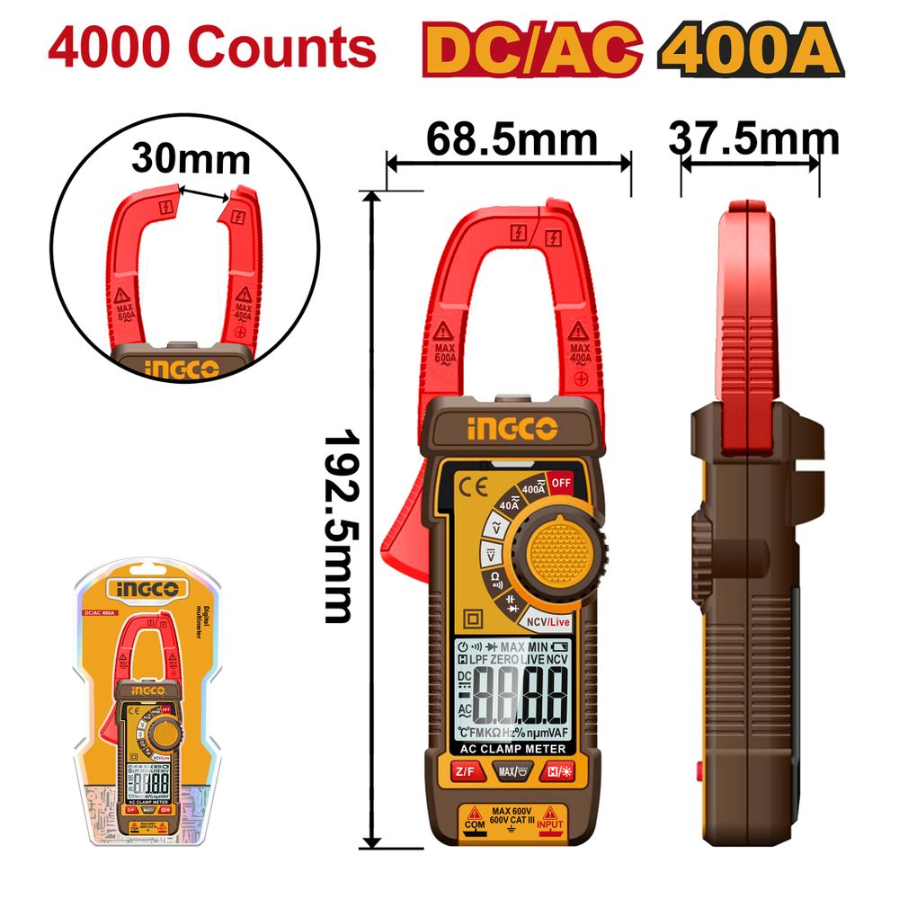 Clamp Meter 400amp Ac/dc True Rms4000