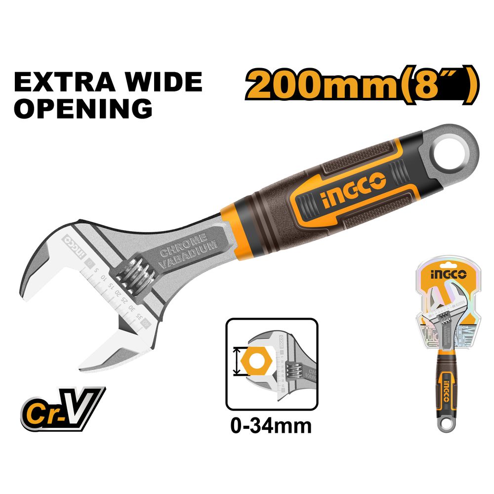 Wrench Adjust 200mm S/grip Cr V