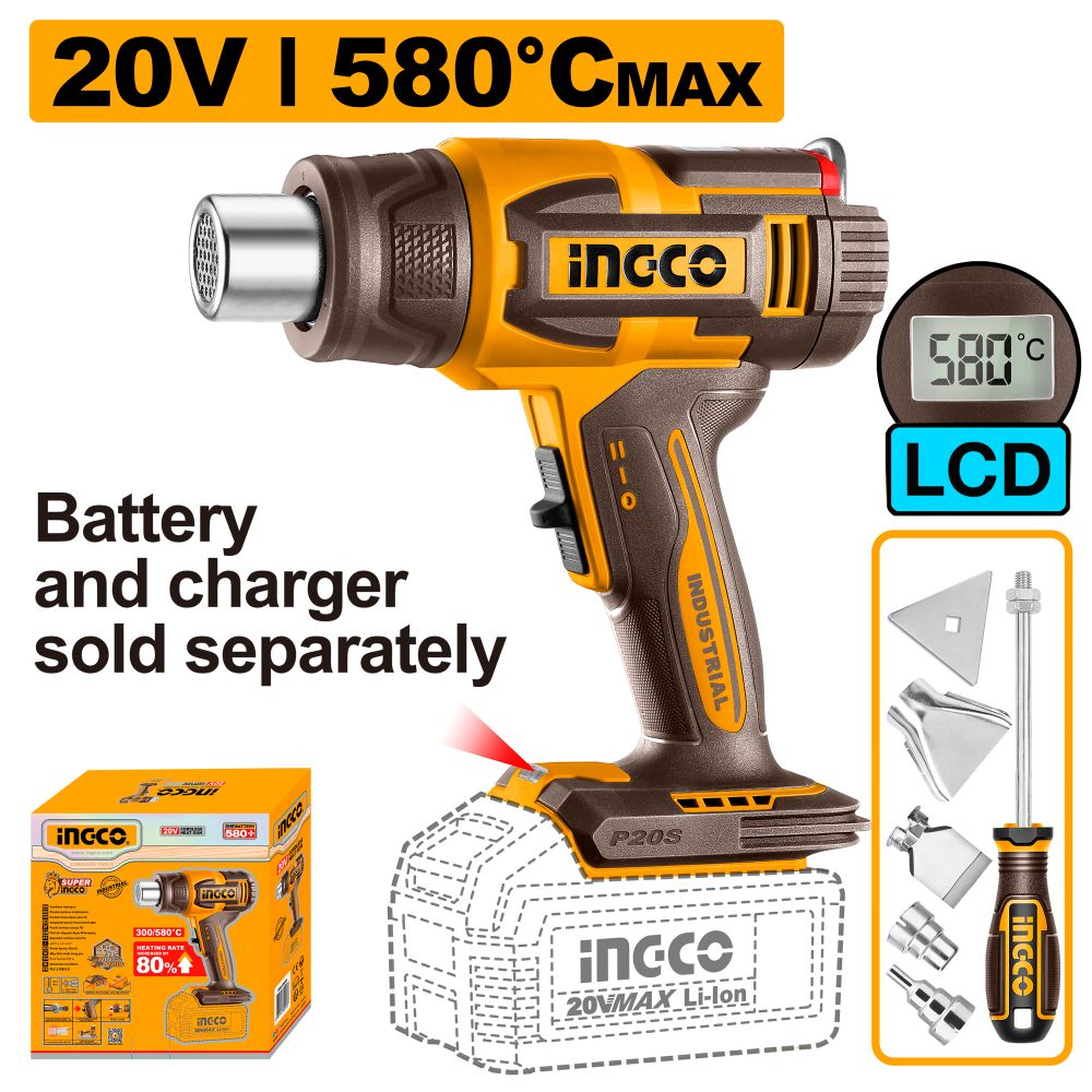 20v Ps+c/l Heat Gun 580 Degree +acc 4pcs No B/c