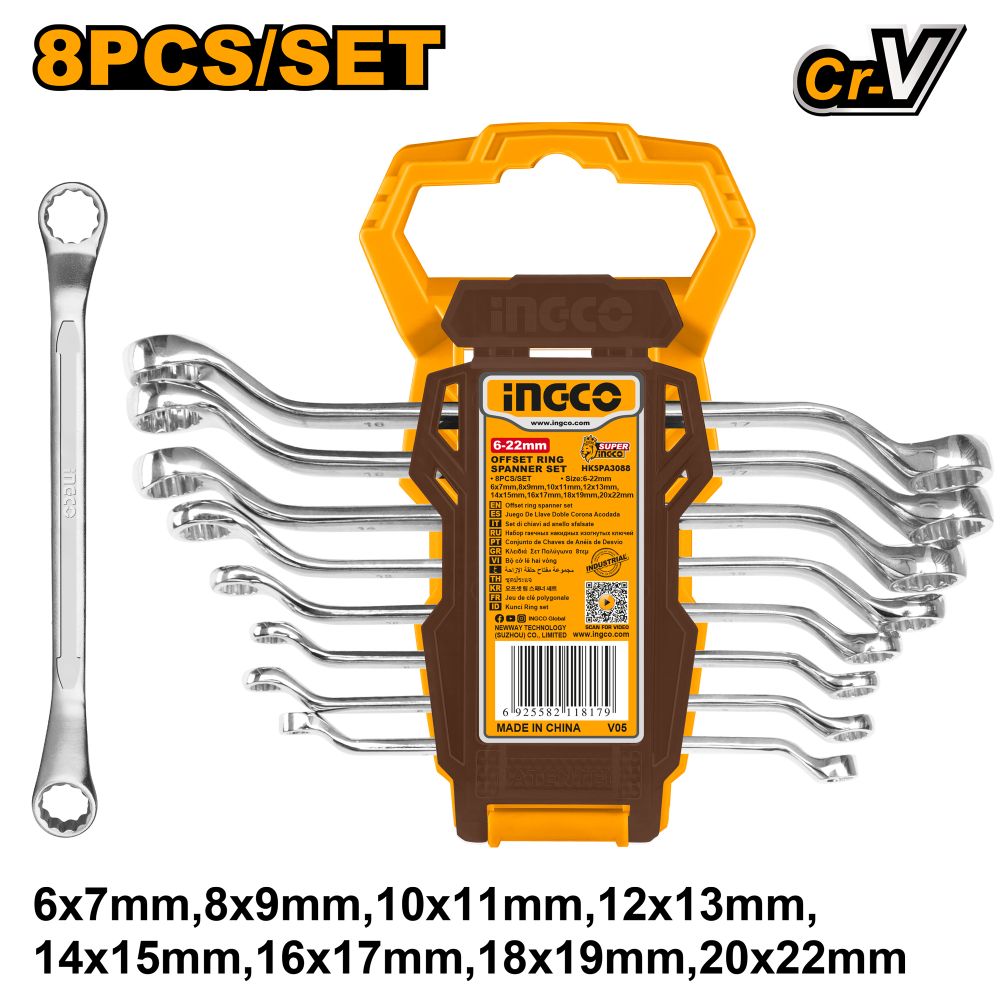 Spanner Set Dbl Ring 6-22mm 8pcs