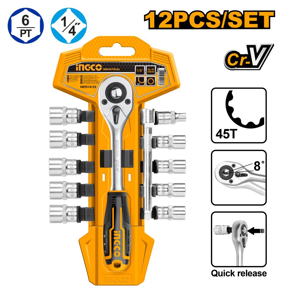 Socket Set 1/4 5-14mm Hanger 12pcs