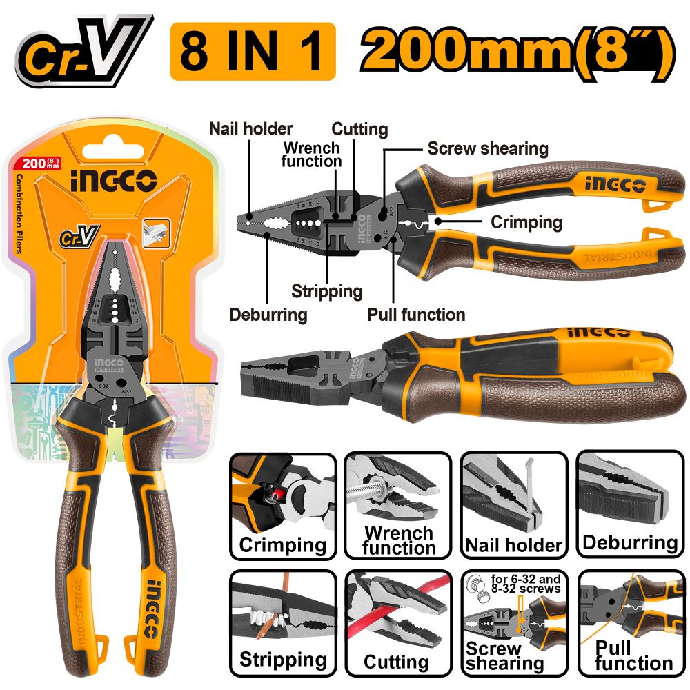 Plier Multi/f Combination 8 In 1 200mm Cr V