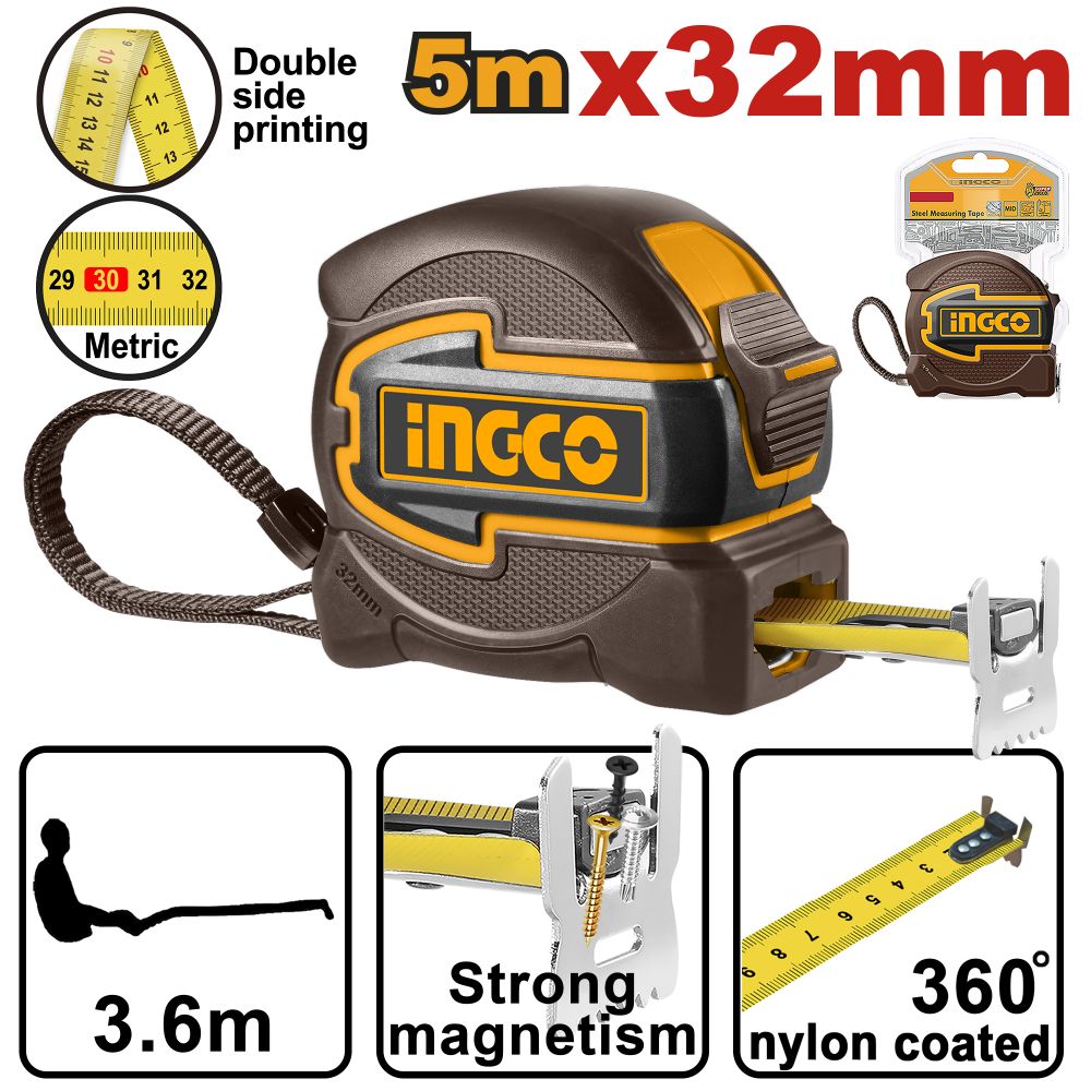 T/measure Steel R/case 5mx32mm Mag Dbl Hook