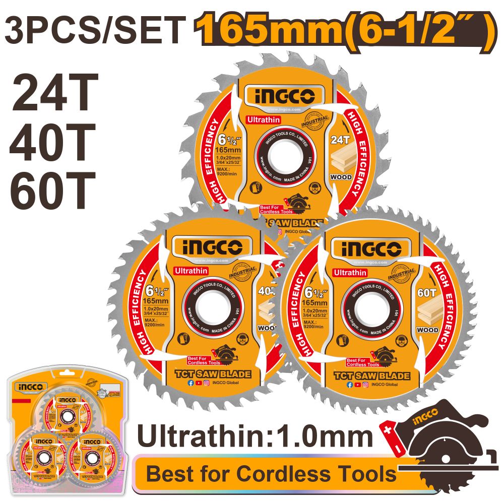 Blade Tct Wood U/thin 165x24t 40t 60t 3pcs