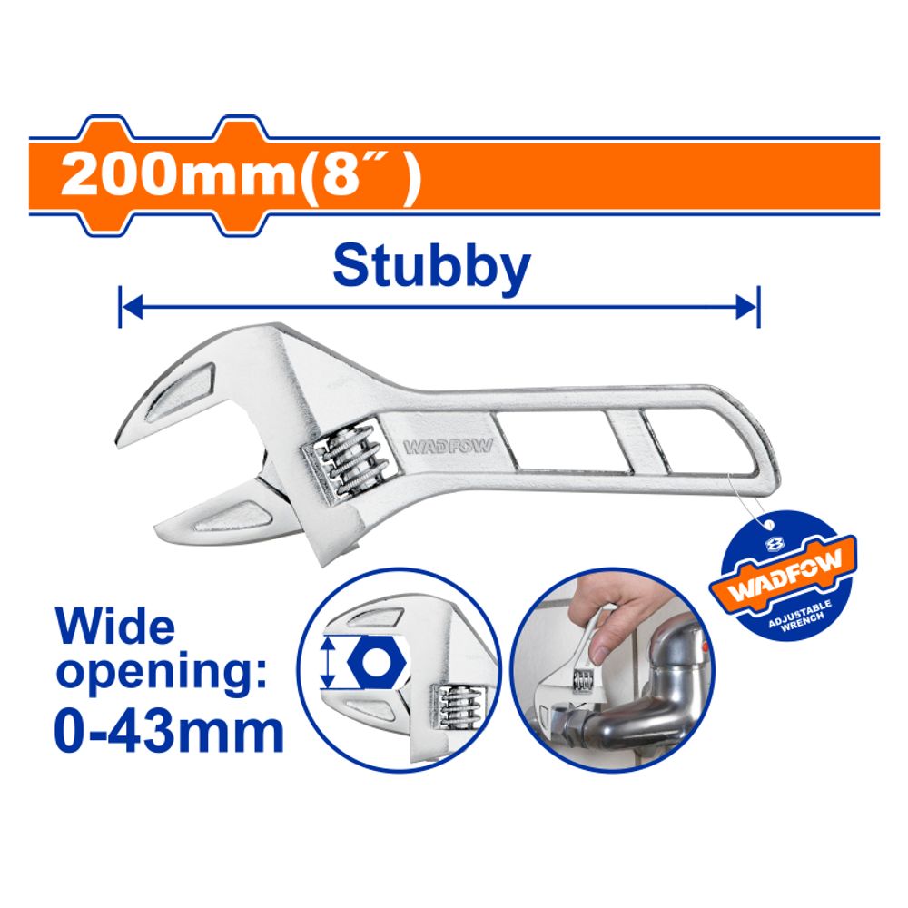 Wrench Adj Stubby D Forged 200mm