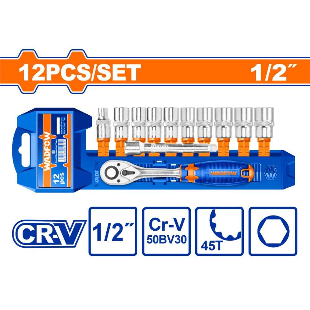 Socket Set Cr V 1/2 45t 12pcss