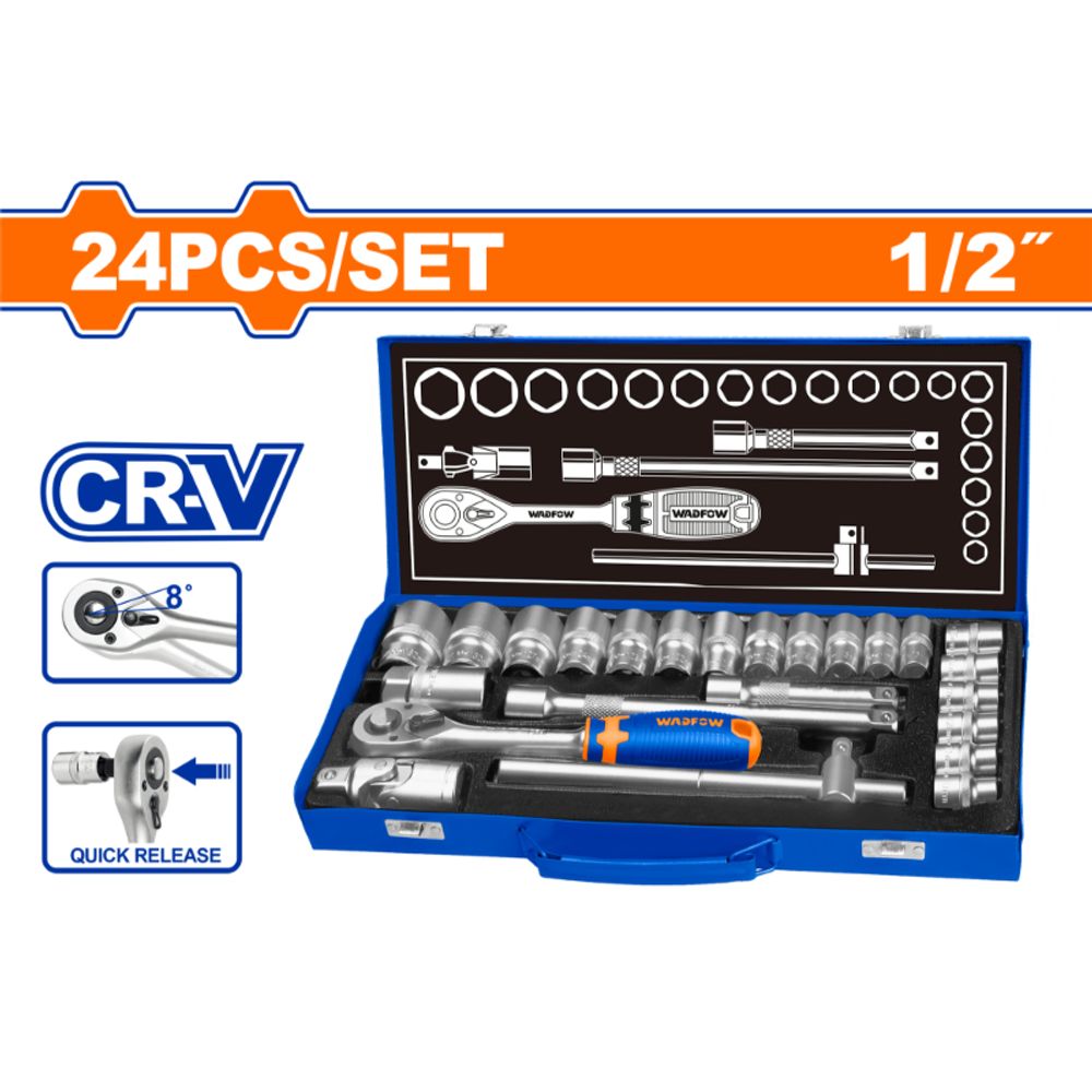 Socket Set Cr V 1/2 45t 25pcss
