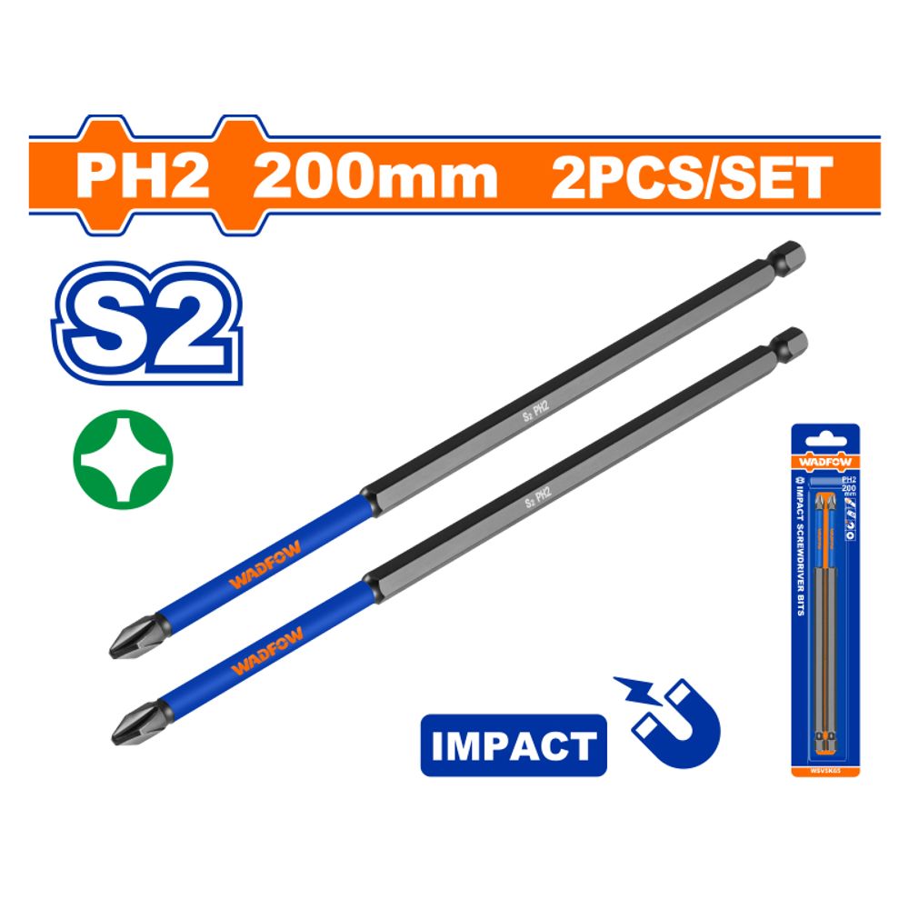 S/driver Bit Mag Impact Set S2 Ph2 200mm 2pcss
