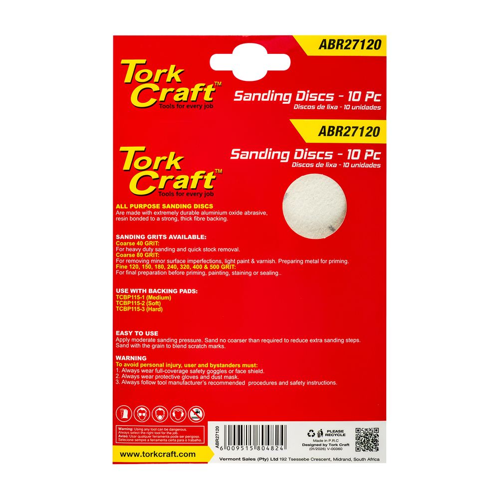 Sanding Disc 125mm No Hole 120 Grit 10/pack Hook And Loop