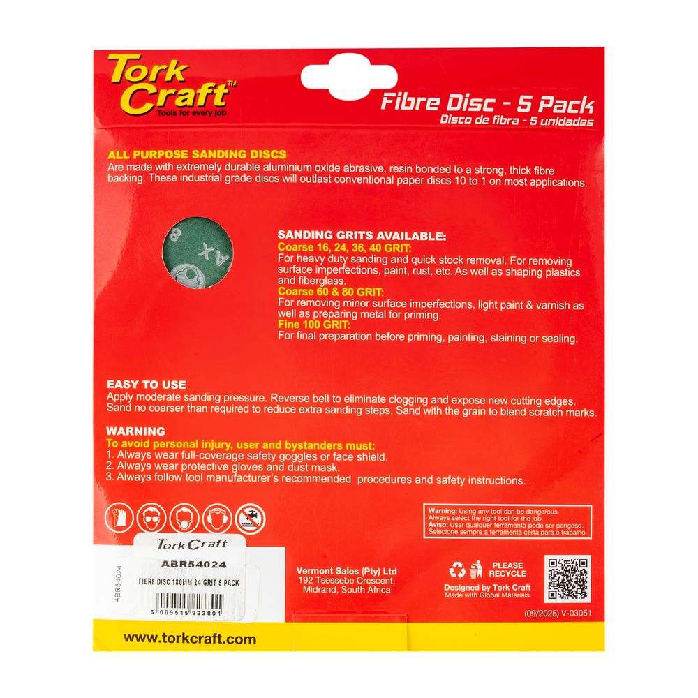 Fibre Disc 180mm 24 Grit 5 Pack