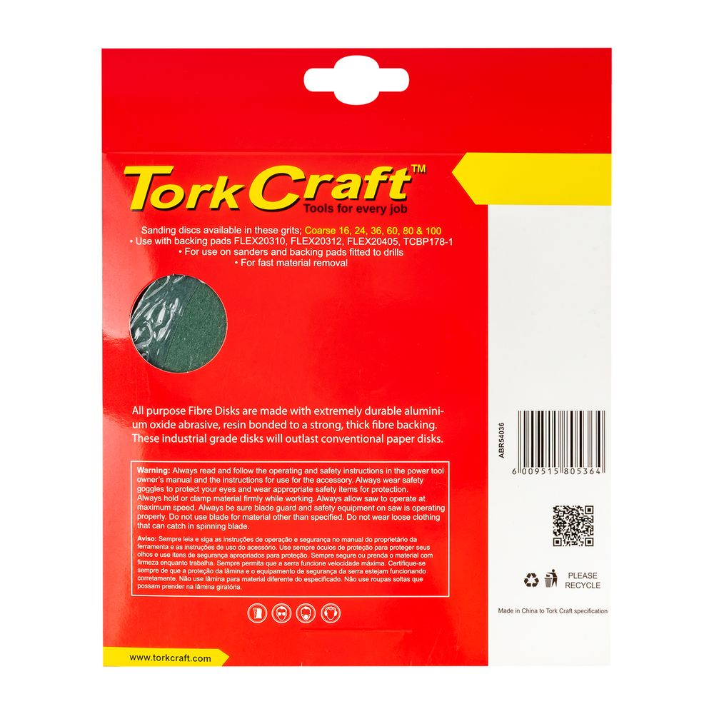 Fibre Disc 180mm 36 Grit 5/pack