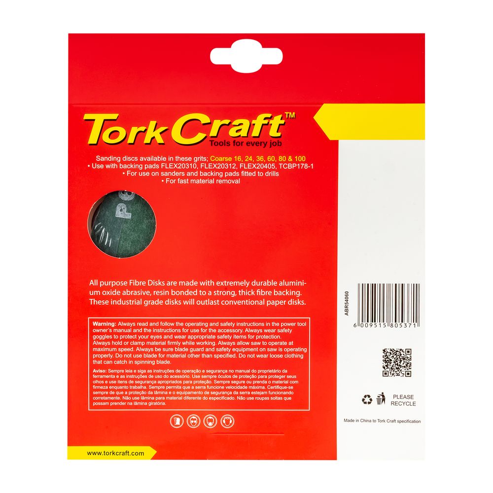 Fibre Disc 180mm 60 Grit 5/pack