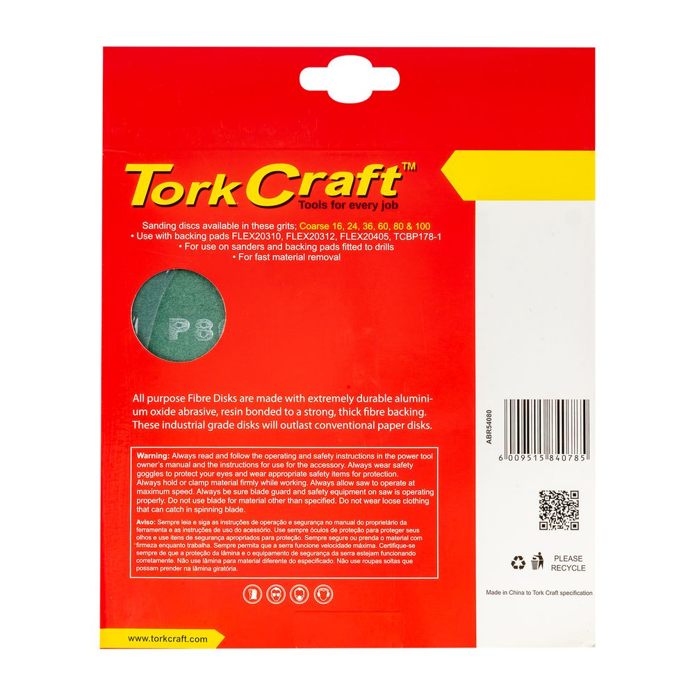 Fibre Disc 180mm 80 Grit 5/pack