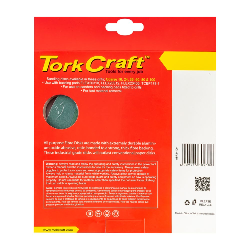 Fibre Disc 180mm 100 Grit 5/pack