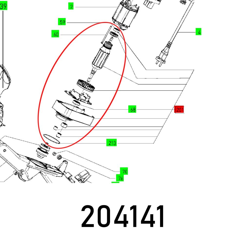 FESTOOL KAPEX KS 120 230V Armature and End Shield Assembly