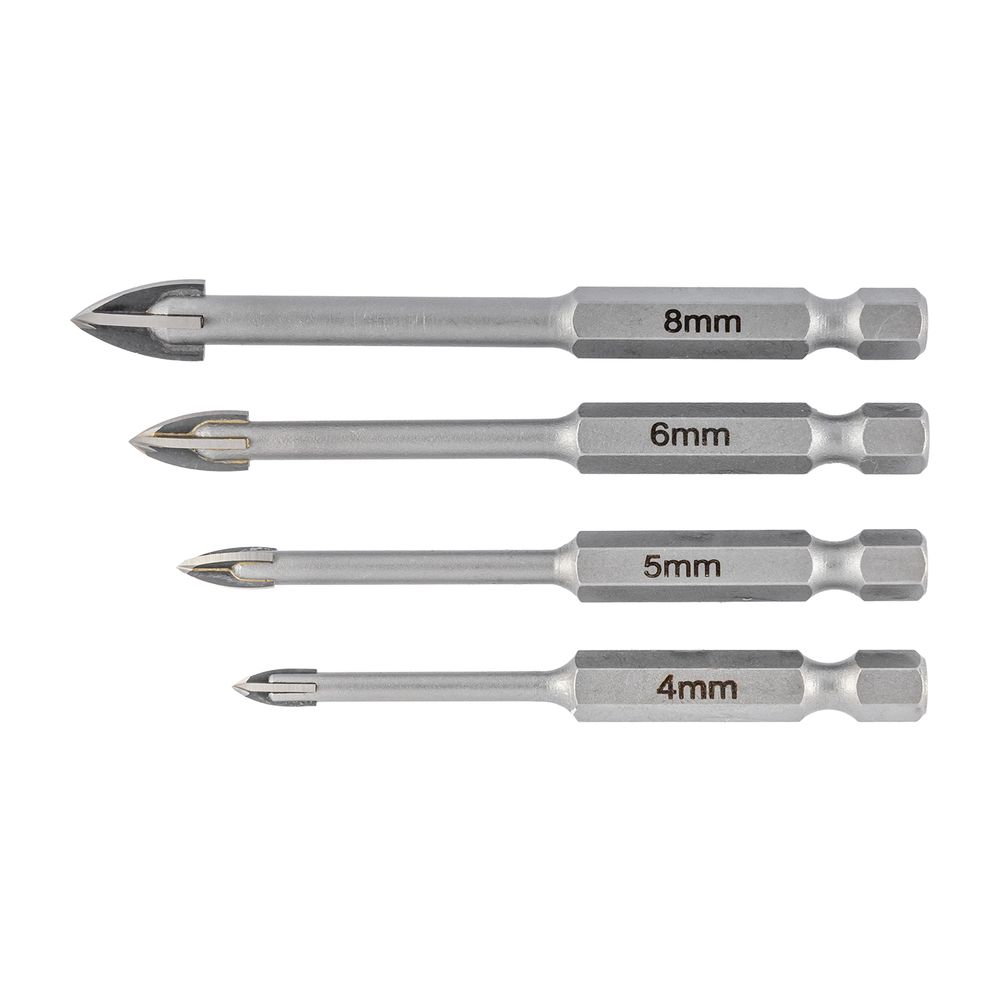 Glass & Tile Drill 4 Flute Set 4pc 4/5/6/8mm In Plastic Case