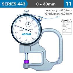 Thickness Gauge 30mm 0.03mm Acc. Ceramic Anvil 0.01mm Grad.