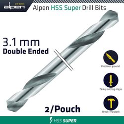 Hss Super Drill Bit Double Ended 3.1mm 2/pouch