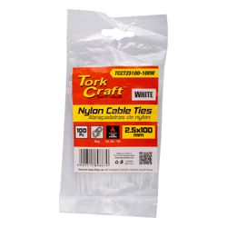 Nylon Cable Ties 2.5mm X 100mm White 100pc