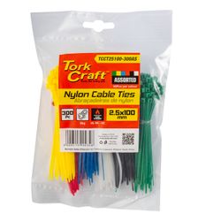 Nylon Cable Ties 2.5mm X 100mm 300pc Assorted Colours