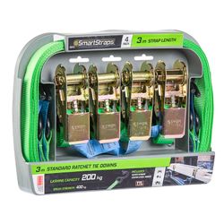 Ratchet Tie Down St&ard 3m 4pc Grn