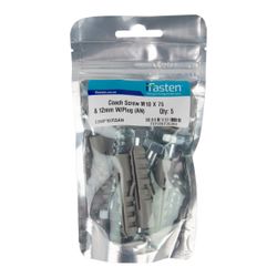 IFASTEN Coach Screw M10x75mm & Wall Plug Grey 5 Pp