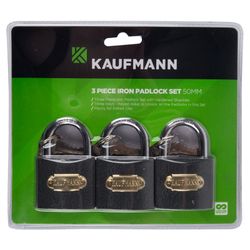 Kaufmann Padlock Steel Set 3 Pc 50mm