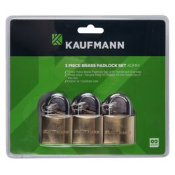 Kaufmann Padlock Brass Set 3 Pc 40mm