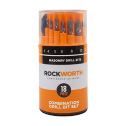 ROCKWORTH Drill Bit 18 Pc Set Metal Wood Masonry