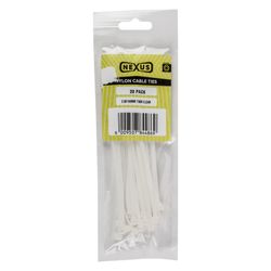 NEXUS Cable Ties T30r 3.6mmx150mm White 20 Pack