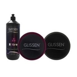 GLISSEN Nitro Single Stage Compound 1kg (incl X1 Purple Compounding Foam+ X1 Black Waffle Finishing Foam 150mm/6