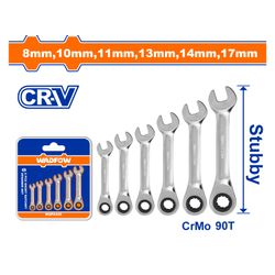 Spanner Ratchet Stubby Set Cr Mo 90t 8-17mm 6pcss