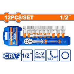Socket Set Cr V 1/2 45t 12pcss
