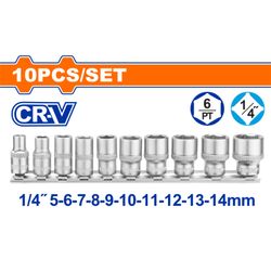 Socket Set Cr V 5 14mm 1/4 10pcss