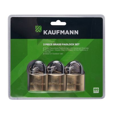 KAUFMANN PADLOCK BRASS SET 3 PC 50MM