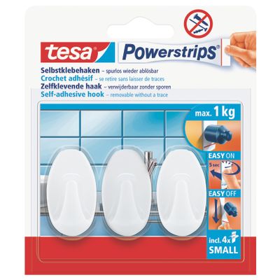 TESA Powerstrips Hooks Small Oval 3 Hooks/ 4 Strips White (IP 6)