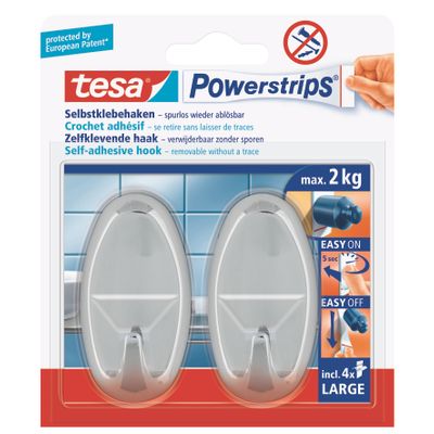 TESA Powerstrips Hooks Large Oval 2 Hooks/ 4 Strips Chrome (IP 6)