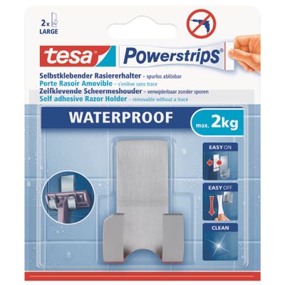 TESA Powerstrips Waterproof Razorholder metal 1 Hook/ 2 Strips Stainless Steel