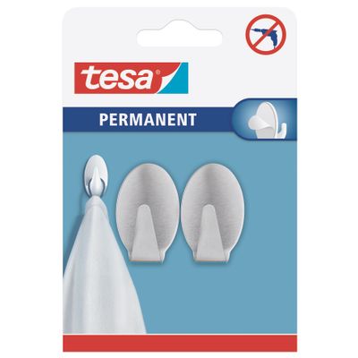 TESA Permanent Hooks Oval L metal 2 Hooks Stainless Steel