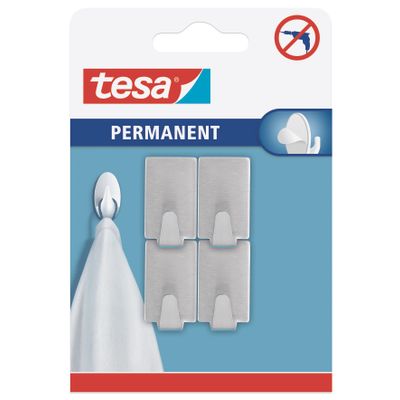 TESA Permanent Hooks Rectangular S metal 3 Hooks Stainless Steel
