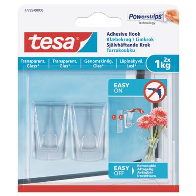 TESA Adhesive Hooks- Transparent Surface Large 2 Hooks/ 3 Strips (IP 8)